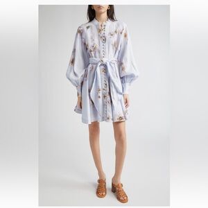 Zimmermann Hypnotic Long Sleeve Belted Linen Mini Dress